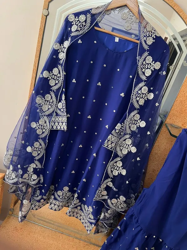 Blue_Pure_Georgette_Sequence_Embroidered_Sharara_Salwar_Suit_With_Dupatta