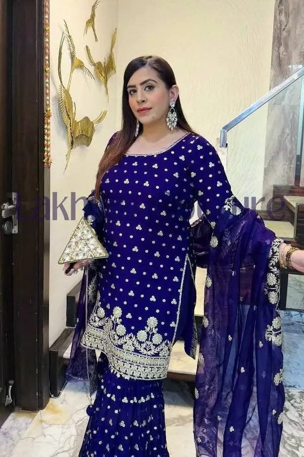 Blue_Pure_Georgette_Sequence_Embroidered_Sharara_Salwar_Suit_With_Dupatta