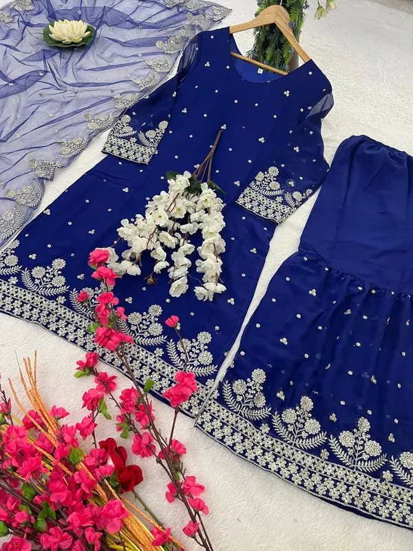 Blue_Pure_Georgette_Sequence_Embroidered_Sharara_Salwar_Suit_With_Dupatta
