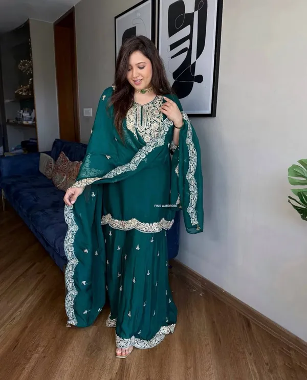 Bottle_Green_Pure_Chinnon_Silk_Coding_Dori-Sequence_Embroidery_Work_Salwar_Suit_With_Dupatta