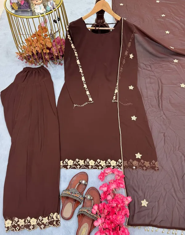 Brown_Heavy_Faux_Georgette_With_Embroidery_&_Mirror_work_Farsi_Salwar_Suit_With_Dupatta