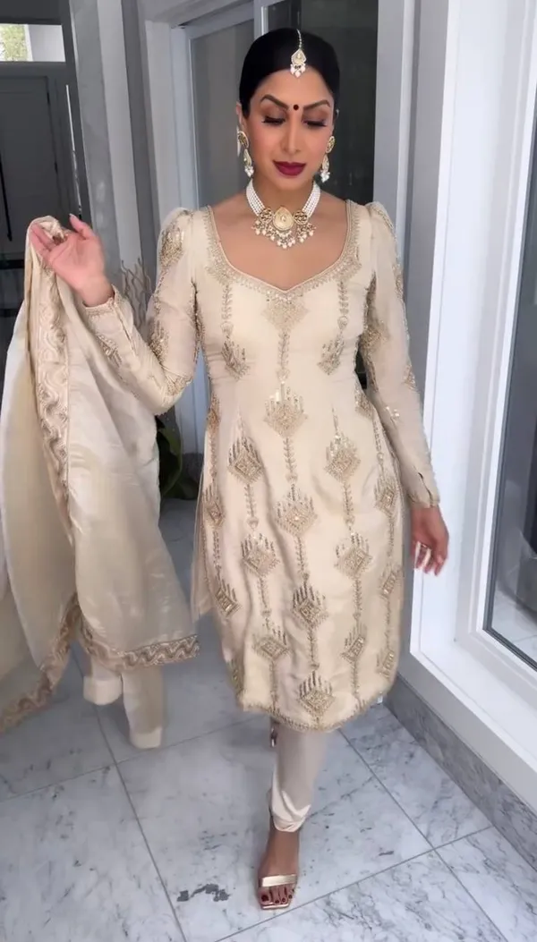 Cream_Pure_Chinnon_Silk_Sequence_Embroidered_Salwar_Suit_With_Dupatta