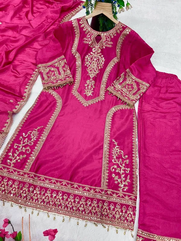Hot_Pink_Attractive_Chinnon_Silk_Coding_Sequence_Embroidered_Salwar_Suit_With_Dupatta