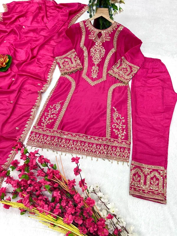 Hot_Pink_Attractive_Chinnon_Silk_Coding_Sequence_Embroidered_Salwar_Suit_With_Dupatta