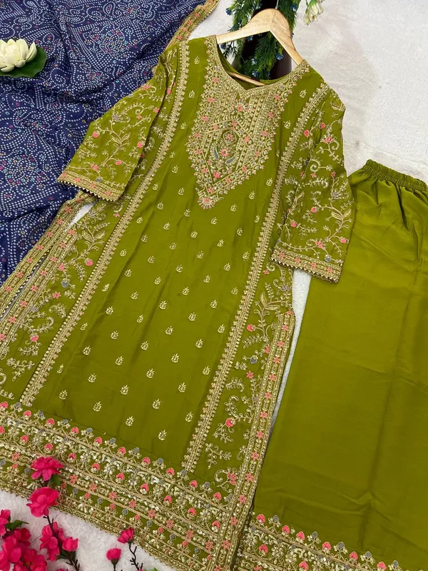 Green_Chinnon_Silk_Coding_Sequence_Embroidered_Palazzo_Salwar_Suit_With_Dupatta