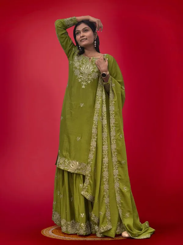 GREEN_PURE_CHINNON_SILK_CODING_SEQUENCE_EMBROIDERED_SHARARA_SALWAR_SUIT_WITH_DUPATTA