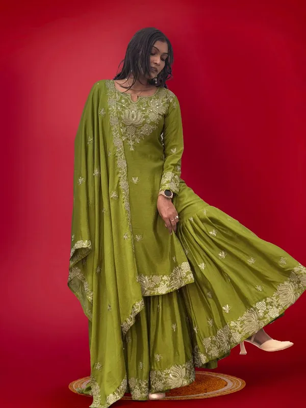 GREEN_PURE_CHINNON_SILK_CODING_SEQUENCE_EMBROIDERED_SHARARA_SALWAR_SUIT_WITH_DUPATTA