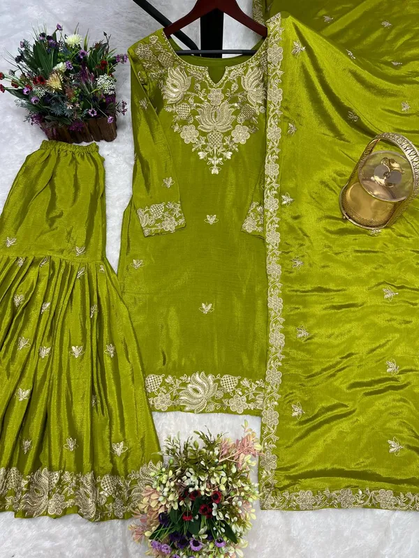 GREEN_PURE_CHINNON_SILK_CODING_SEQUENCE_EMBROIDERED_SHARARA_SALWAR_SUIT_WITH_DUPATTA