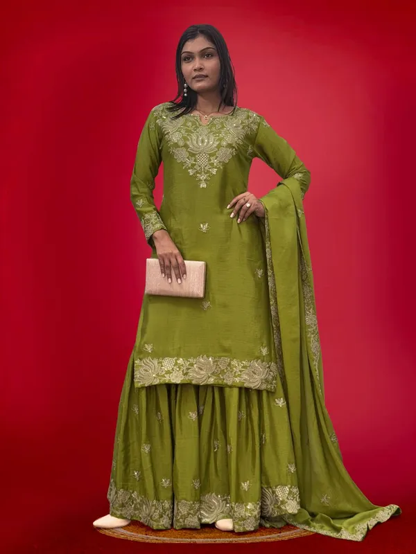GREEN_PURE_CHINNON_SILK_CODING_SEQUENCE_EMBROIDERED_SHARARA_SALWAR_SUIT_WITH_DUPATTA