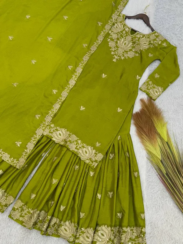 GREEN_PURE_CHINNON_SILK_CODING_SEQUENCE_EMBROIDERED_SHARARA_SALWAR_SUIT_WITH_DUPATTA