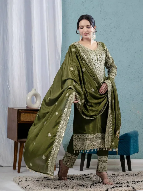 Green_Pure_Chinnon_Silk_Coding_Sequence_Embroidered_Salwar_Suit_With_Dupatta