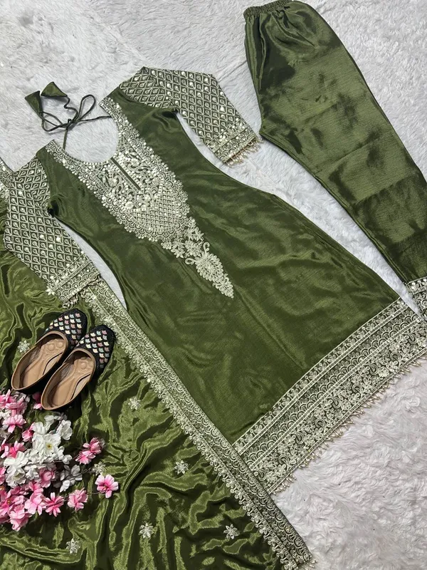 Green_Pure_Chinnon_Silk_Coding_Sequence_Embroidered_Salwar_Suit_With_Dupatta