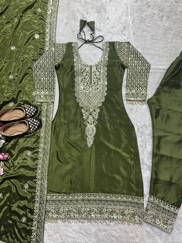 Green_Pure_Chinnon_Silk_Coding_Sequence_Embroidered_Salwar_Suit_With_Dupatta