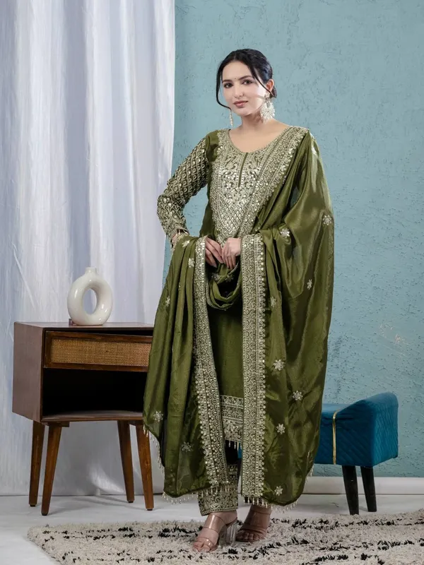 Green_Pure_Chinnon_Silk_Coding_Sequence_Embroidered_Salwar_Suit_With_Dupatta