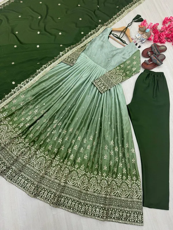 Green_Shaded_Chinnon_Silk_With_Sequence_Embroidery_Work_Salwar_Suit_With_Dupatta