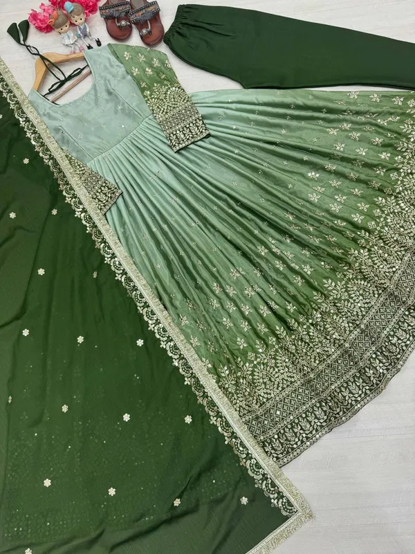 Green_Shaded_Chinnon_Silk_With_Sequence_Embroidery_Work_Salwar_Suit_With_Dupatta