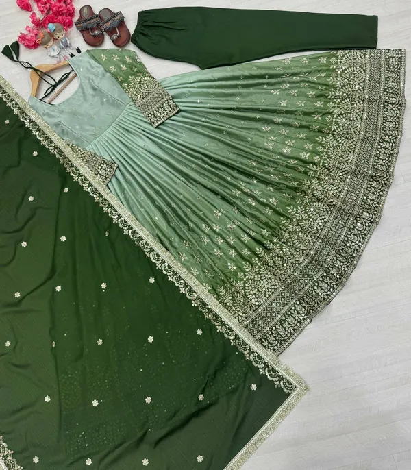 Green_Shaded_Chinnon_Silk_With_Sequence_Embroidery_Work_Salwar_Suit_With_Dupatta
