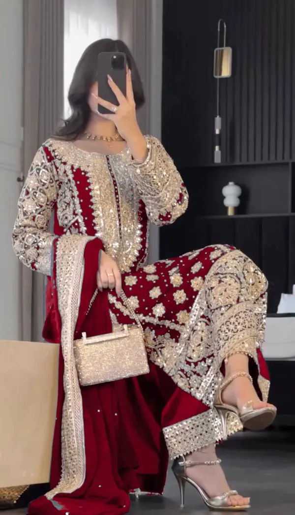 Hot_Pink_Faux_Georgette_Heavy_Embroidery_Sequence_&_Moti_Work_Salwar_Suit_With_Dupatta