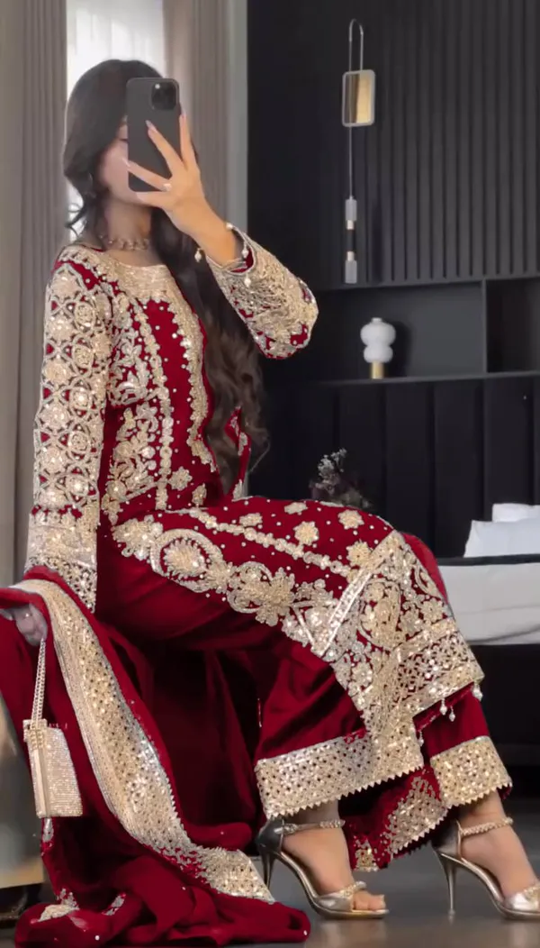 Hot_Pink_Faux_Georgette_Heavy_Embroidery_Sequence_&_Moti_Work_Salwar_Suit_With_Dupatta
