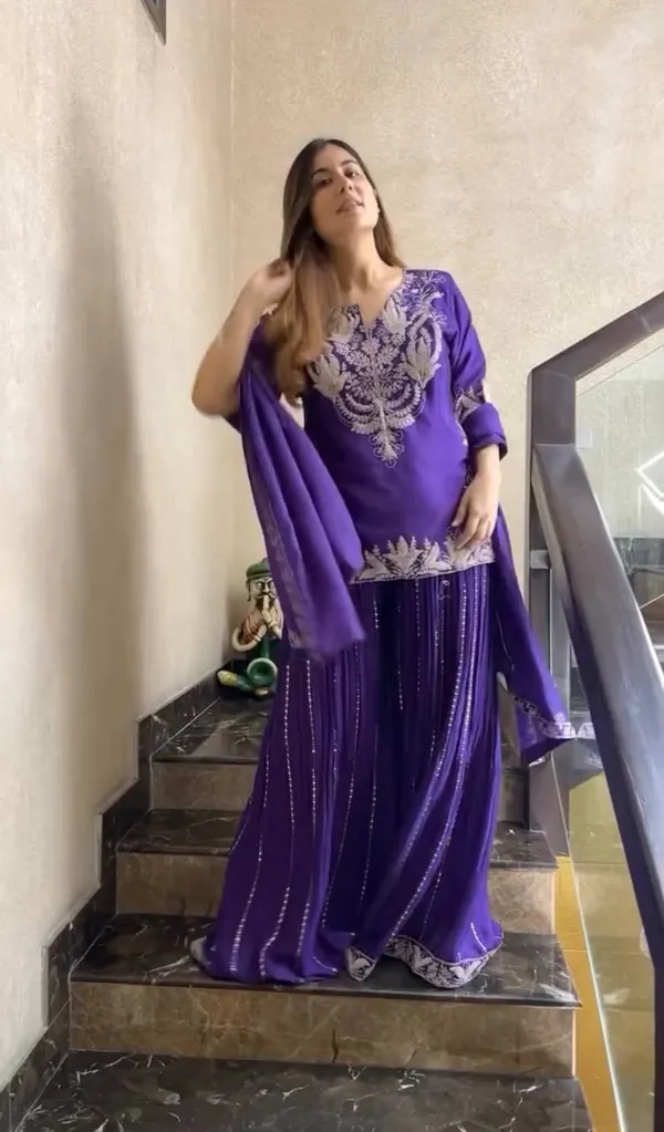 Purple_Pure_Chinnon_Silk_Embroidered_Sharara_Salwar_Suit_With_Dupatta