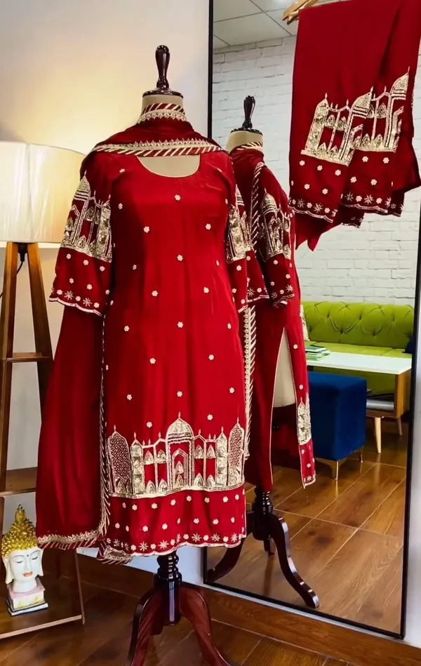Red_Georgette_Fully_Embroidered_Sequence_Work_Salwar_Suit_With_Dupatta