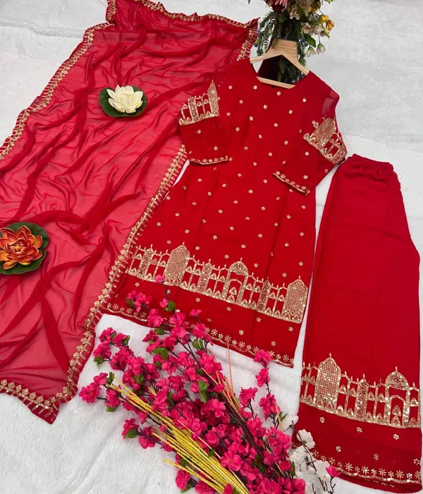 Red_Georgette_Fully_Embroidered_Sequence_Work_Salwar_Suit_With_Dupatta