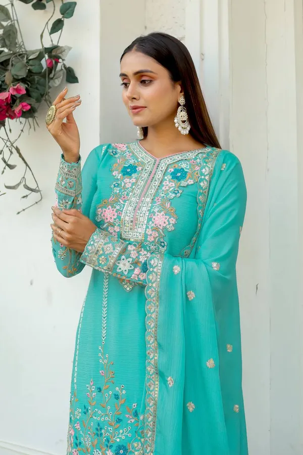 Light_Green_Chinnon_Silk_Heavy_Embroidery_With_Diamond_Work_Salwar_Suit_With_Dupatta
