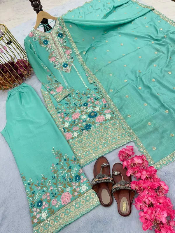 Light_Green_Chinnon_Silk_Heavy_Embroidery_With_Diamond_Work_Salwar_Suit_With_Dupatta