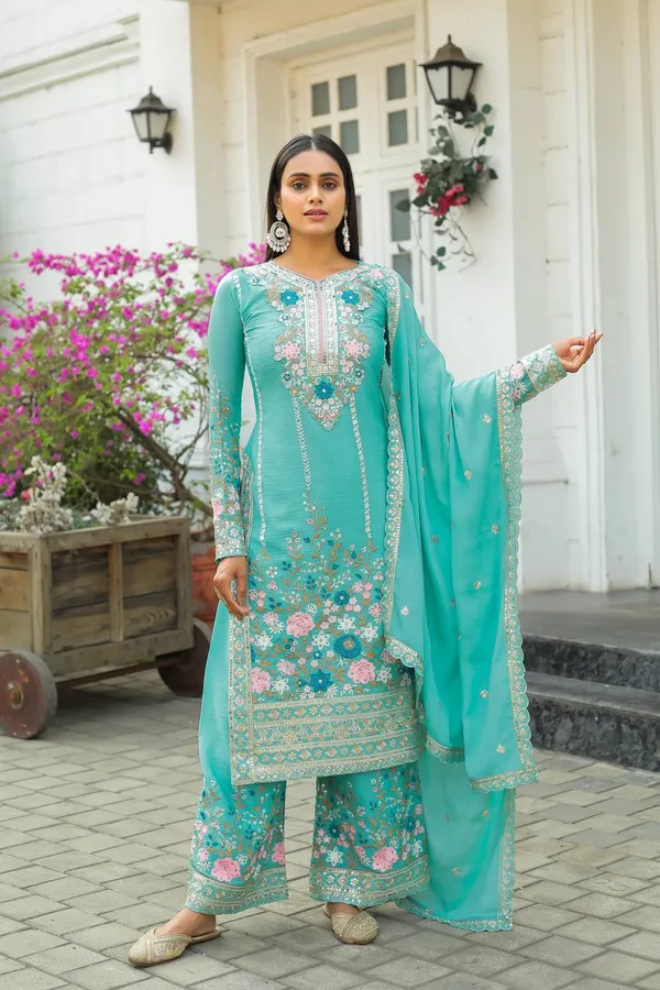 Light_Green_Chinnon_Silk_Heavy_Embroidery_With_Diamond_Work_Salwar_Suit_With_Dupatta
