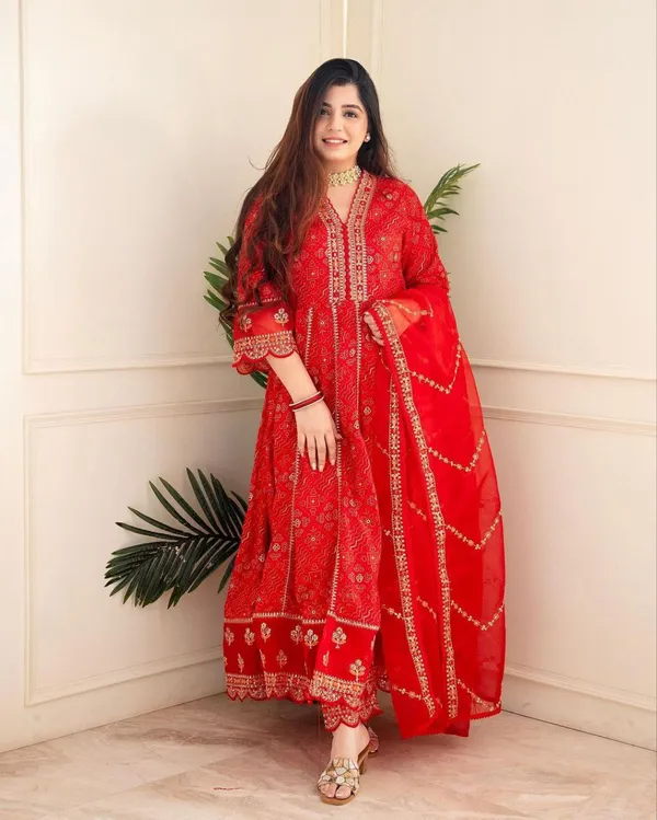 Bandhani_Style_Rayon_Heavy_Embroidered_Long_Anarkali_Kurta_Set_With_Dupatta