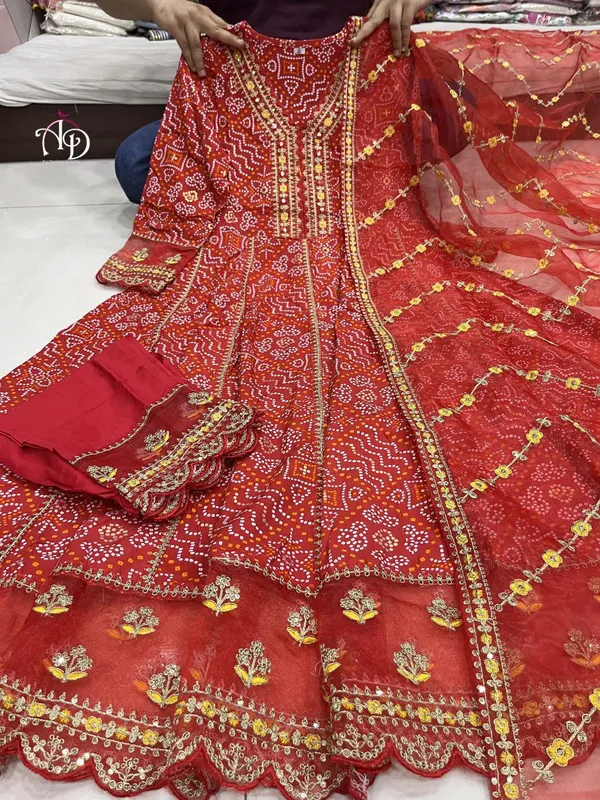 Bandhani_Style_Rayon_Heavy_Embroidered_Long_Anarkali_Kurta_Set_With_Dupatta