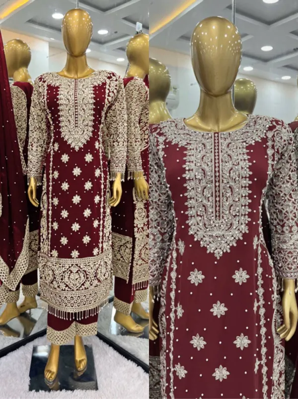Maroon_Faux_Georgette_Heavy_Embroidery_Sequence_&_Moti_Work_Salwar_Suit_With_Dupatta