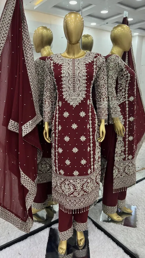 Maroon_Faux_Georgette_Heavy_Embroidery_Sequence_&_Moti_Work_Salwar_Suit_With_Dupatta