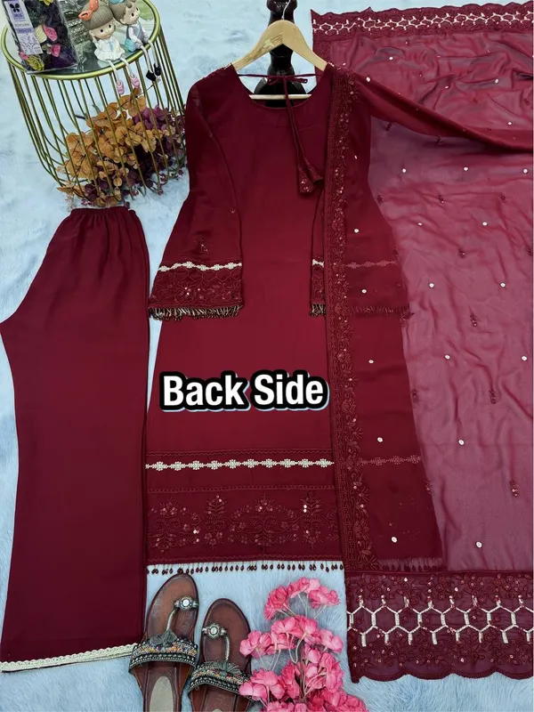 Maroon_Georgette_Embroidered_With_Moti_Diamond_Work_Salwar_Suit_With_Dupatta