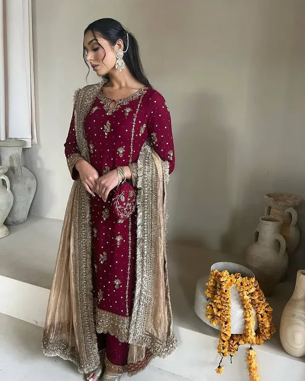 Maroon_Heavy_Faux_Georgette_Sequence_Embroidered_Salwar_Suit_With_Dupatta