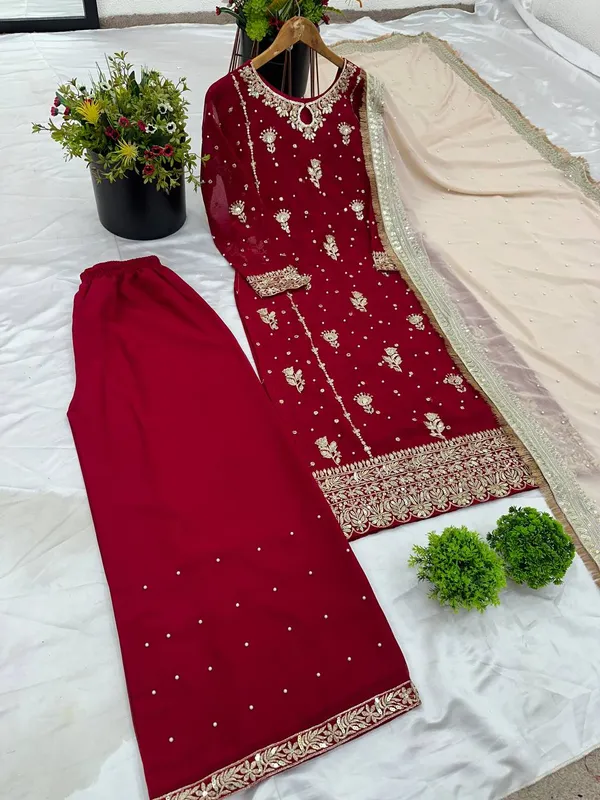 Maroon_Heavy_Faux_Georgette_Sequence_Embroidered_Salwar_Suit_With_Dupatta