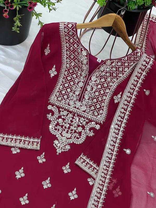 Maroon_Heavy_Georgette_Embroidered_Gharara_Salwar_Suit_With_Dupatta