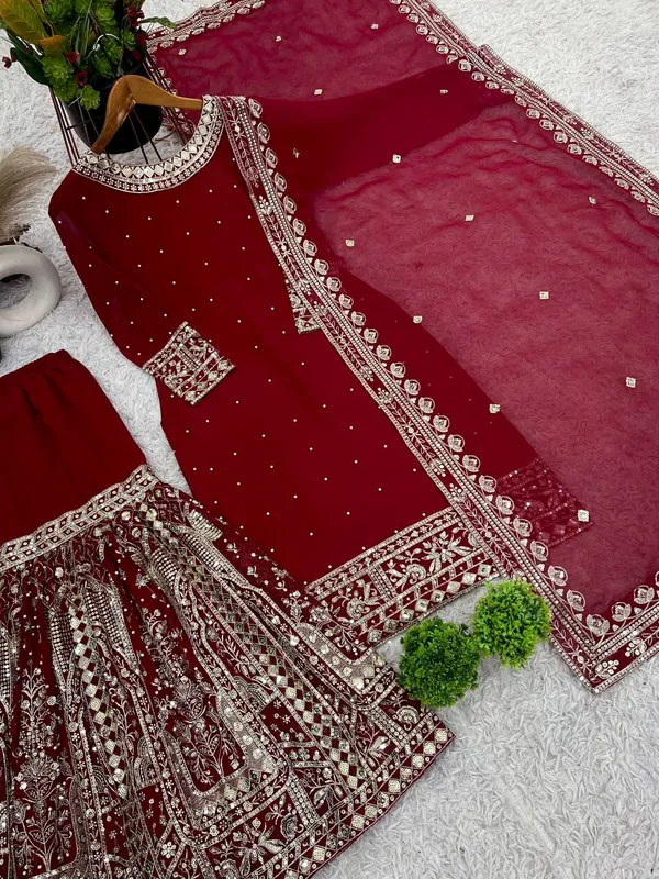 Maroon_Heavy_Georgette_Sequence_Embroidered_&_Moti_Work_Gharara_Salwar_Suit_With_Dupatta