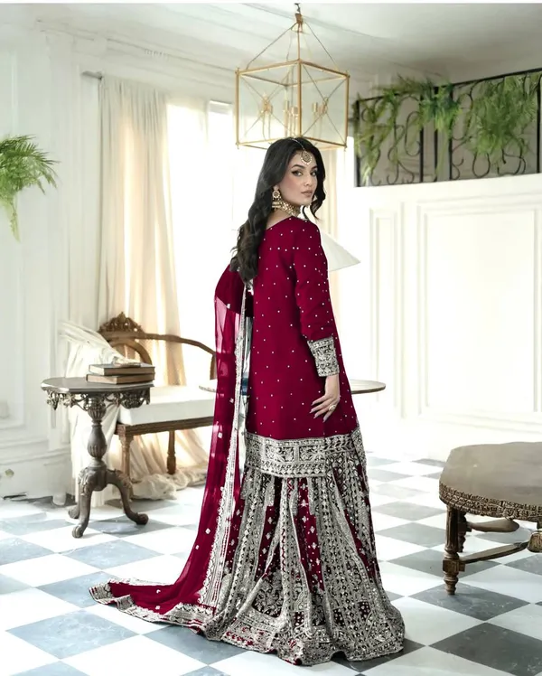 Maroon_Heavy_Georgette_Sequence_Embroidered_&_Moti_Work_Gharara_Salwar_Suit_With_Dupatta