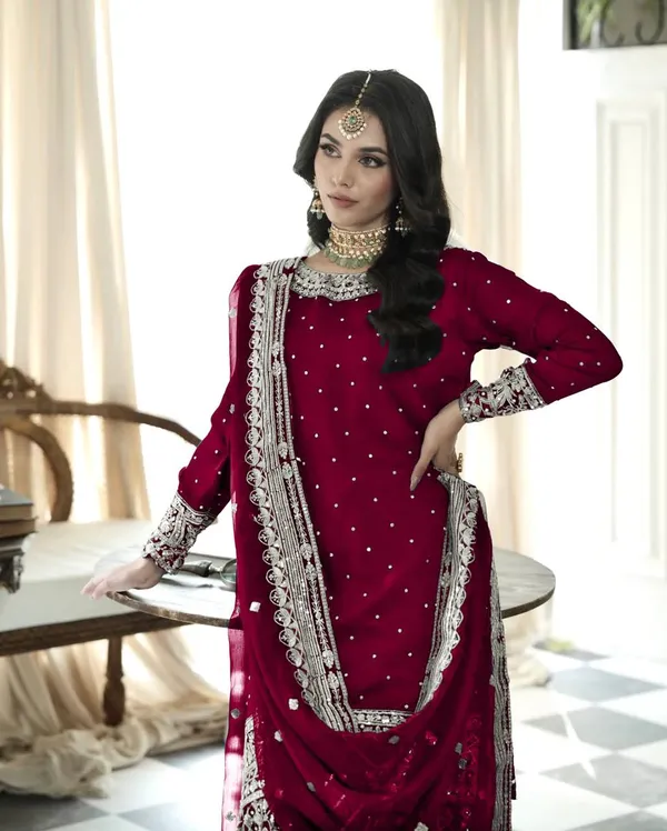 Maroon_Heavy_Georgette_Sequence_Embroidered_&_Moti_Work_Gharara_Salwar_Suit_With_Dupatta