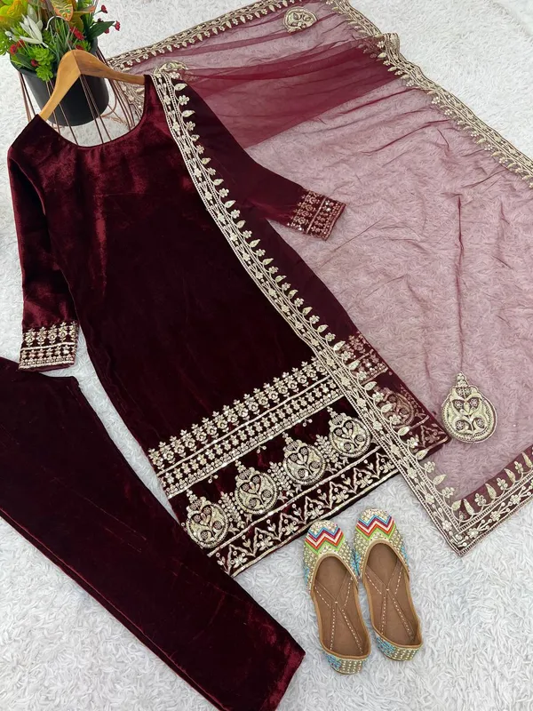 Maroon_Heavy_Viscose_Velvet_With_5Mm_Embroidery_Sequence_Work_Salwar_Suit_With_Dupatta
