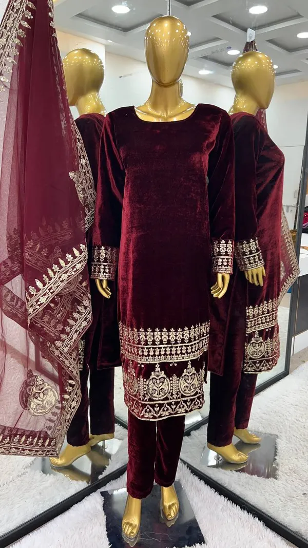 Maroon_Heavy_Viscose_Velvet_With_5Mm_Embroidery_Sequence_Work_Salwar_Suit_With_Dupatta