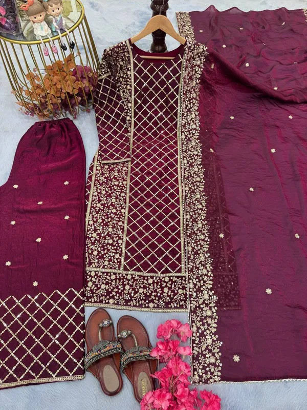 Maroon_Pure_Fendy_Silk_With_Heavy_Embroidery_5_mm_Sequence_Work_Salwar_Suit_With_Dupatta