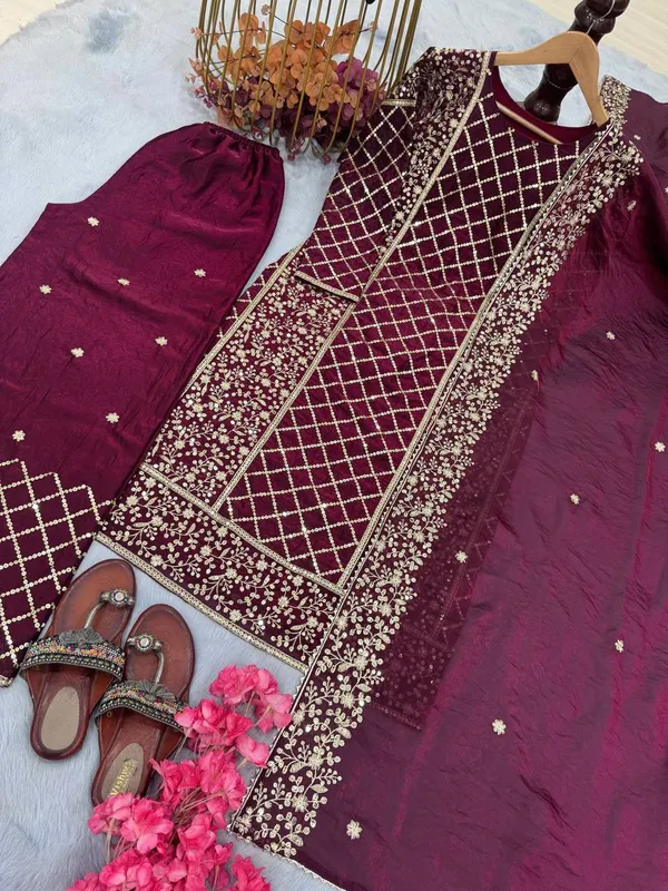 Maroon_Pure_Fendy_Silk_With_Heavy_Embroidery_5_mm_Sequence_Work_Salwar_Suit_With_Dupatta