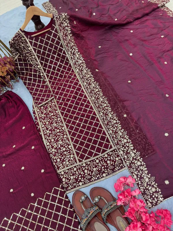 Maroon_Pure_Fendy_Silk_With_Heavy_Embroidery_5_mm_Sequence_Work_Salwar_Suit_With_Dupatta