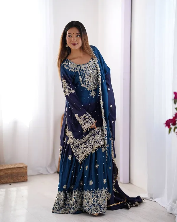 NAVY_BLUE_SHADED_CHINNON_SILK_CODING_SEQUENCE_EMBROIDERED_SHARARA_SALWAR_SUIT_WITH_DUPATTA