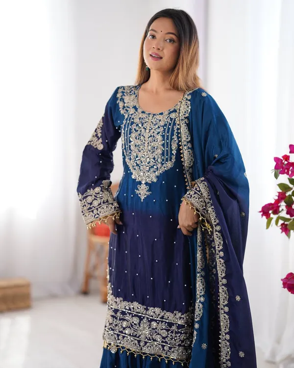 NAVY_BLUE_SHADED_CHINNON_SILK_CODING_SEQUENCE_EMBROIDERED_SHARARA_SALWAR_SUIT_WITH_DUPATTA