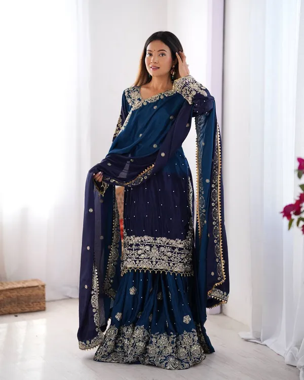NAVY_BLUE_SHADED_CHINNON_SILK_CODING_SEQUENCE_EMBROIDERED_SHARARA_SALWAR_SUIT_WITH_DUPATTA
