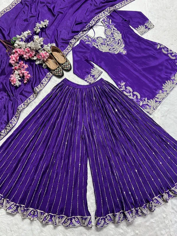 Purple_Pure_Chinnon_Silk_Embroidered_Sharara_Salwar_Suit_With_Dupatta