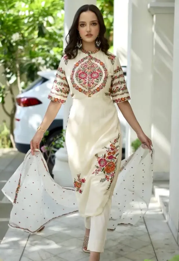 White_Attractive_Party_Wear_Faux_Georgette_Embroidered_Kurti_Set_With_Dupatta